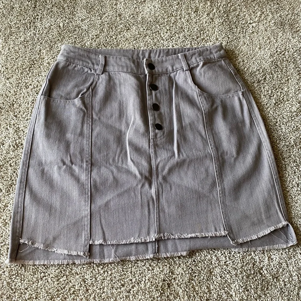 Entro Grey Raw Hem Jean Skirt